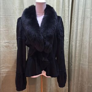 Chaarm New York Luxurious Black Fur-Trimmed Women's Jacket, XL